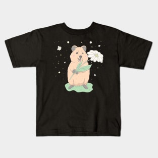 Lovely cute Quokka holds white flower Kids T-Shirt